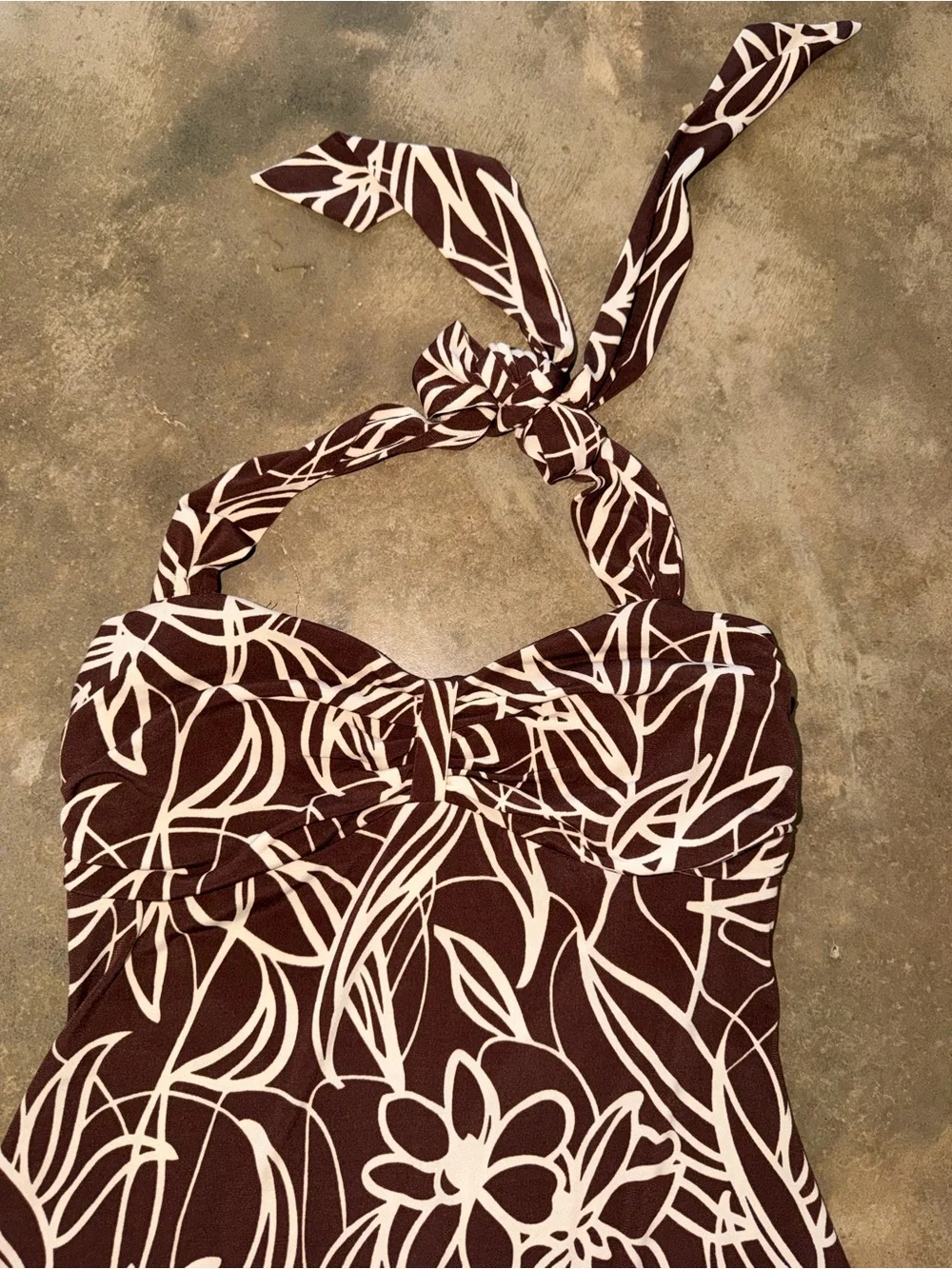 City Triangles Brown Cream Floral Halter Mini Dress Y2K Boho Cottage M (S Fit)